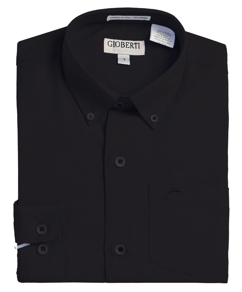 Gioberti Boy's Oxford Long Sleeve Dress Shirt, Black, Size 8 - Image 2